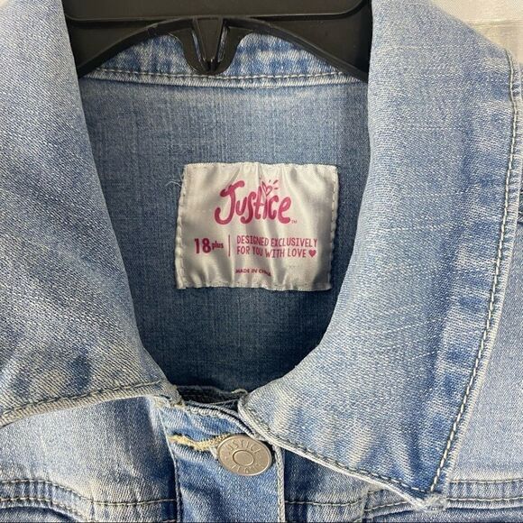 Justice Distressed Sequined Blue Jean Vest - Picture 4 of 6